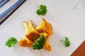 Fresh golden chanterelles on light grey background top view Royalty Free Stock Photo