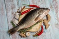 Fresh Golden Snapper on rattan plate.