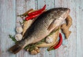 Fresh Golden Snapper on rattan plate.