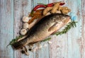 Fresh Golden Snapper on wooden table.