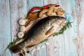 Fresh Golden Snapper on wooden table.