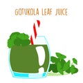 Fresh gotukola juice in glass with tube