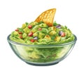 Fresh gourmet guacamole bowl with nachos