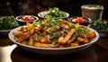 Fresh gourmet meal grilled chicken, salad, and homemade fries generated by AI Royalty Free Stock Photo