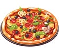 Fresh gourmet pizza with mozzarella and salami Royalty Free Stock Photo