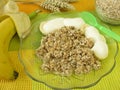 Fresh grain muesli with banana and yoghurt