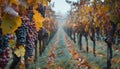 Fresh grape vineyard in autumn, healthy organic winemaking outdoors Royalty Free Stock Photo