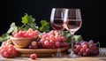 Fresh grape wine on wooden table, nature celebration of drink generated by AI Royalty Free Stock Photo