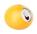 Fresh grapefruit, orange juice in a tin Royalty Free Stock Photo