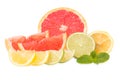 Fresh grapefruits, limes, lemons and mint Royalty Free Stock Photo