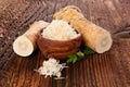 Fresh and grated horseradish root