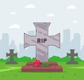 Fresh grave in the cemetery. grave cross. Royalty Free Stock Photo