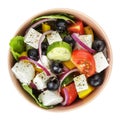 Fresh greek salad in clay bowl