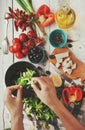 Fresh greek salad cooking process