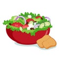 Bowl of fresh Greek salad. Vector illustration