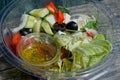 Fresh greek salad food in a plastic transparent box Royalty Free Stock Photo