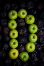 letters of the alphabet lined with green apples Royalty Free Stock Photo