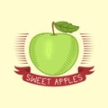 Fresh green apple badge vector illustration.