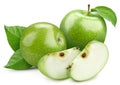 Fresh green apple and cut in slice with leaf Royalty Free Stock Photo