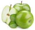 Fresh green apple and cut in slice with leaf isolated Royalty Free Stock Photo