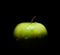 Fresh green apple with droplets of water against black background Royalty Free Stock Photo