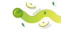 Fresh green apple fruit background in paper art style