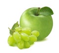 Fresh green apple and grapes isolated on white background Royalty Free Stock Photo