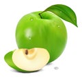 Fresh green apple with green leaf