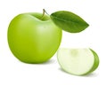 Fresh green apple with green leaf. Royalty Free Stock Photo