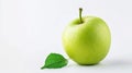 Fresh green apple with green leaf isolated on white background. Clipping path. Ai Generative Royalty Free Stock Photo