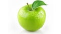 Fresh green apple with green leaf isolated on white background. Clipping path. Ai Generative Royalty Free Stock Photo