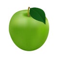 Fresh green apple with leaf.