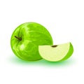 Fresh green apple and segment of it. Healthy, vegetarian snack.