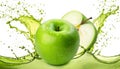 Fresh green apple and splash of juice isolated on white background Royalty Free Stock Photo