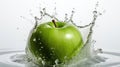 Fresh green apple and splash of water on isolated white background, generative ai Royalty Free Stock Photo