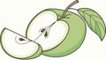 Fresh Green Apple with Two Slices and a Verdant Leaf Vector Design Generative AI Royalty Free Stock Photo