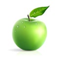 Fresh green apple with water drops realistic vector illustration isolated on white Royalty Free Stock Photo