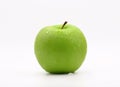 Fresh green apple with water drops on white background Royalty Free Stock Photo