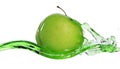 Fresh green apple in Water splashing stream on on white background Royalty Free Stock Photo