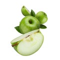 Fresh Green apples and Green apple slices on a white background Royalty Free Stock Photo