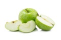 Fresh green apples and sliced green apple isolated on white back Royalty Free Stock Photo