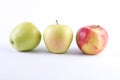 Fresh green apples on a white background. The Three green apples on a white background. Royalty Free Stock Photo