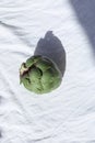 Fresh green artichoke on white background. Whole artichoke vertical mockup. Royalty Free Stock Photo