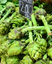 Fresh green artichokes for sale in market Royalty Free Stock Photo