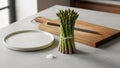 Fresh Green Asparagus Bundle with Kitchen Essentials Royalty Free Stock Photo