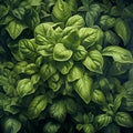 Fresh green basil on a dark background. Food background. Illustration