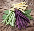 Fresh green beans on the old wood. Royalty Free Stock Photo