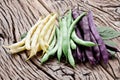 Fresh green beans on the old wood. Royalty Free Stock Photo