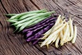 Fresh green beans on the old wood. Royalty Free Stock Photo