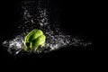 Fresh Green Bell Pepper with Water Splash and Bubble Isolated. Pepper Copy Space. Juicy Green Paprika Dropped Falling into Water Royalty Free Stock Photo